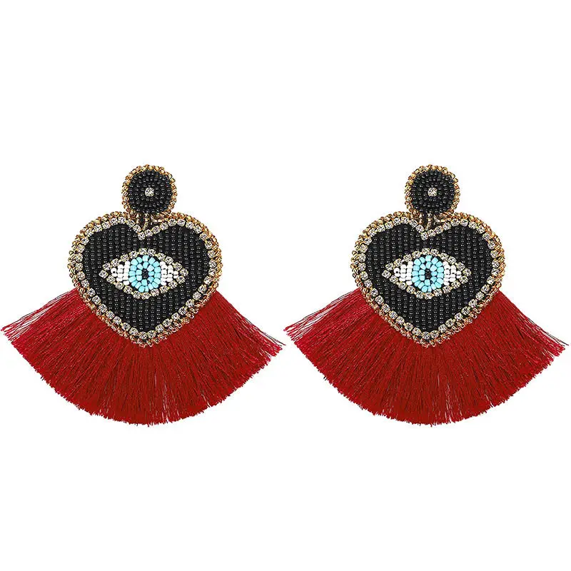 Ethnic Beaded Heart Eye shape Tassel Statement Earrings Jewelry Bohemian Vintage Chic Birthday Gift Drop Earring for Women - Окраска металла: 6