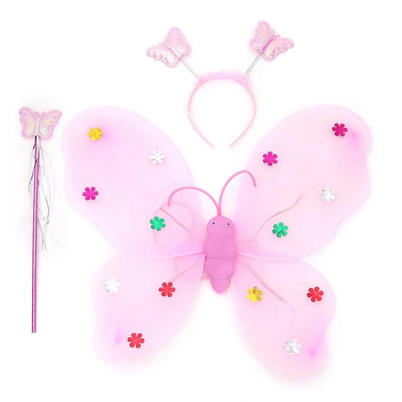 Высокое качество 3 шт./компл. для девочек светодиодный мигающий светильник крылья волшебной бабочки палочка повязка на голову костюм игрушка большое удовольствие для детей 20