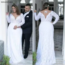 Большие размеры Свадебные платья Sheer V образным вырезом Длинные свадебные платья без рукавов Полые сзади Свадебные Vestidos Индивидуальные