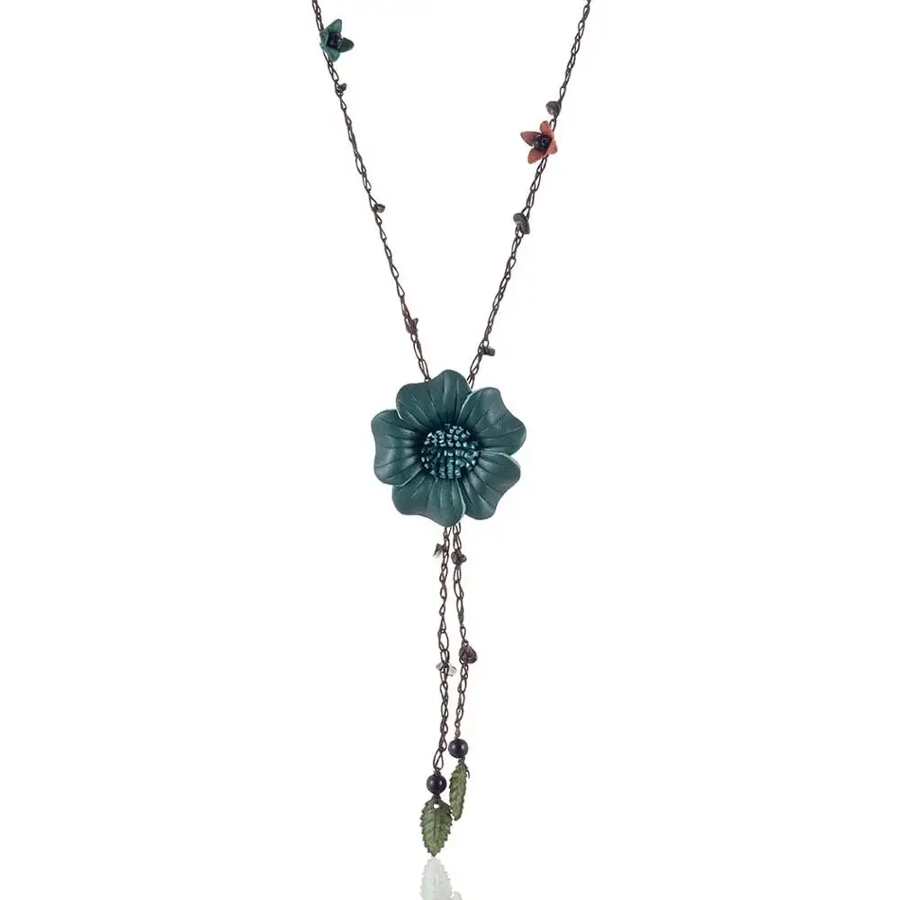 Женское ожерелье ручной работы из натуральной кожи с подвеской в виде цветка, ожерелья и подвески, ювелирных изделий, колье - Окраска металла: Green