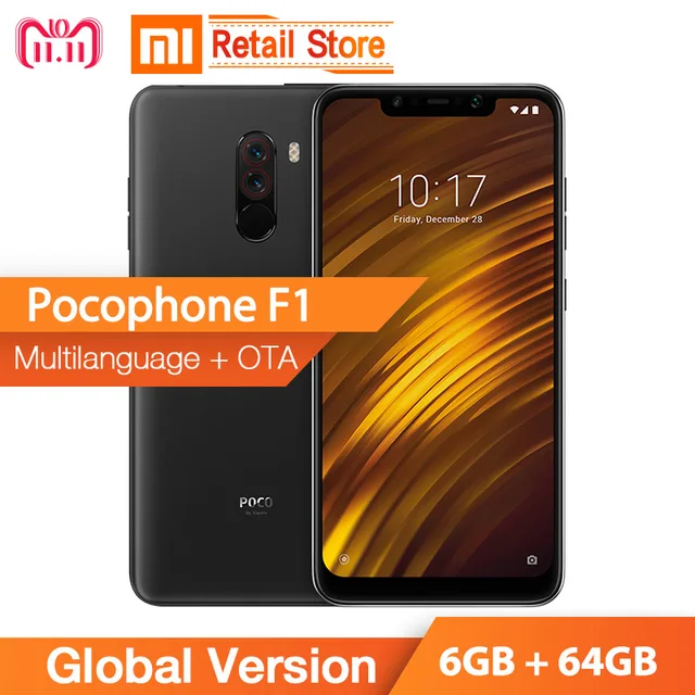 In Stock Global Version Xiaomi PocoPhone F1 6GB 64GB Snapdragon 845 6.18'' 2246*1080 Full Screen Dual Camera Poco Phone F1 FCC