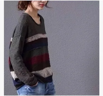 

The fall of 2016 to launch new products, the design of high quality knitting cotton stripe of woman loose big yards sweater