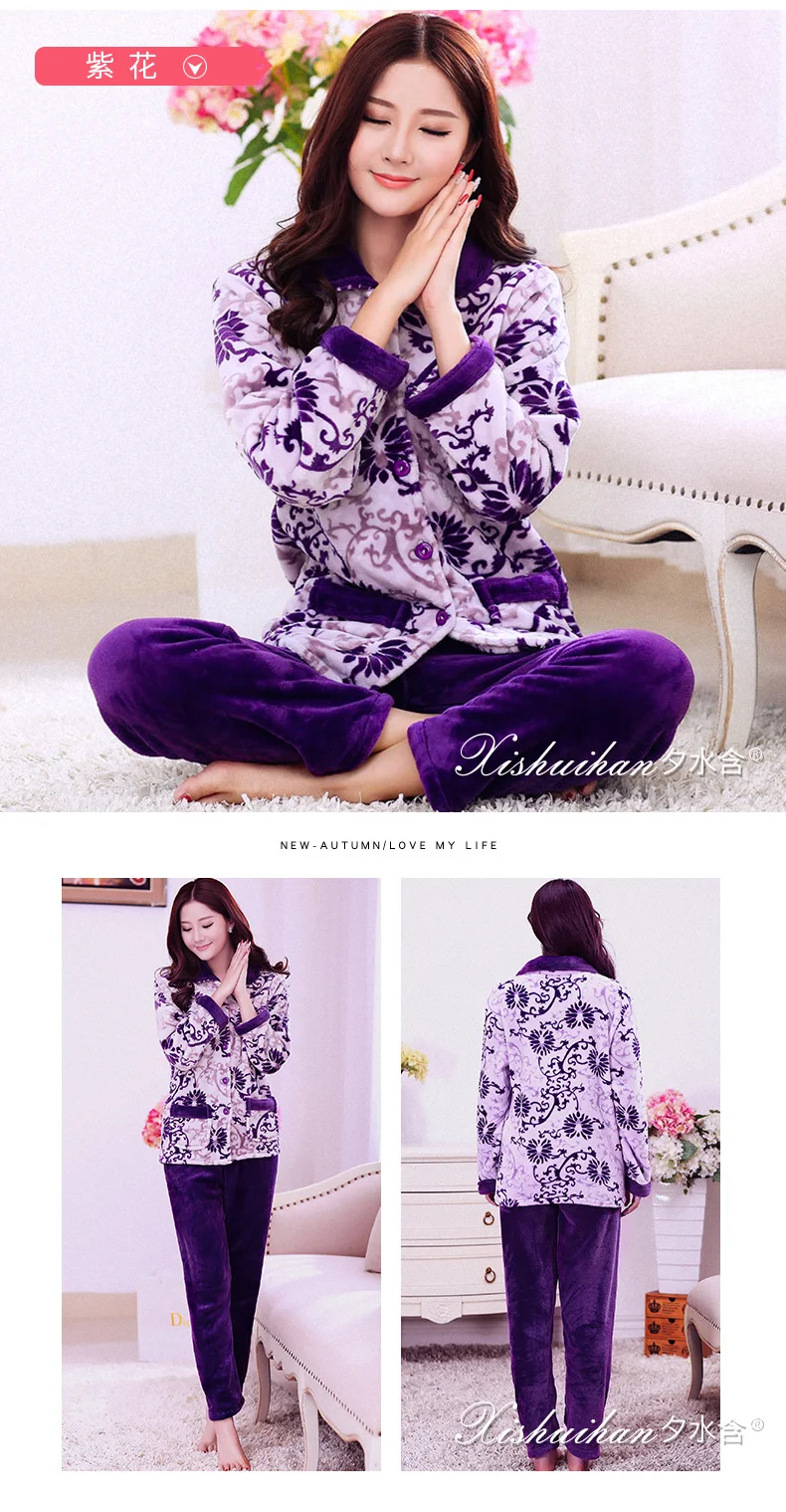 Women Winter Flannel Pajamas Thick Warm Winter Sleeping Clothes Two Piece Pajama Suits 2018 New Night Wear Nighty Clothes JW333 (17)