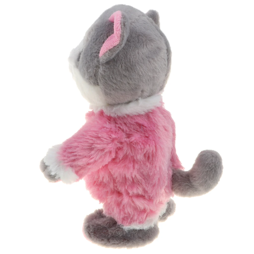Pink Color Talking & Walking Cat Plush Toy Repeat What You Say Funny Stuffed Toy for Kids Toddler Pretend Play Gift 