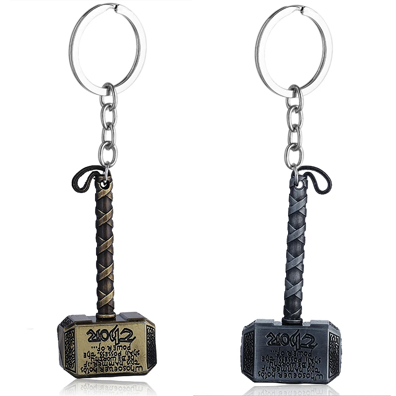 Classic Movie Super Hero Thor Hammer keychain Men Jewelry Vintage Antique Bronze Pendants Key