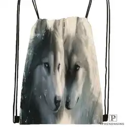 Пользовательские черный-белый-WolfEyes Drawstring сумка-рюкзак для парня девушку милый рюкзак детский Ранец (черный назад) 31x40 см #20180611-03-145