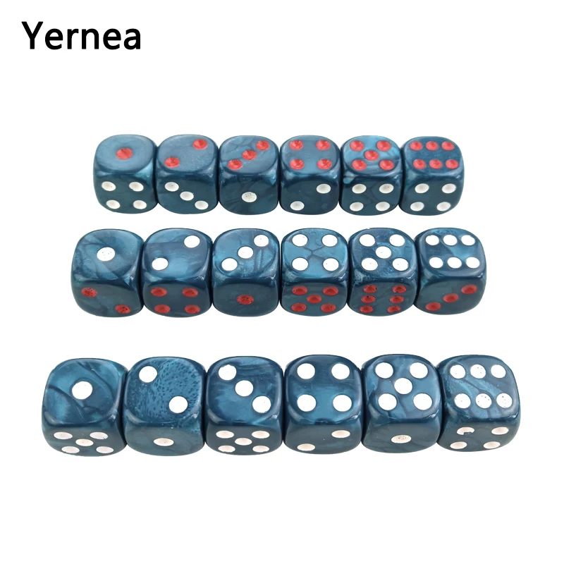 

Yernea 6Pcs*3 Bag Acrylic Dice 16mm Round Corner Marble effect Dice Set Blue Dice Table Games D6 High-quality Plastic Product