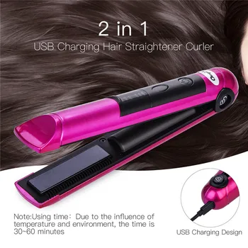 

Mini Portable USB Rechargeable Hair Straightener LED Display Cordless Hair Flat Iron Chapinha Ceramic Straightening Curling Iron