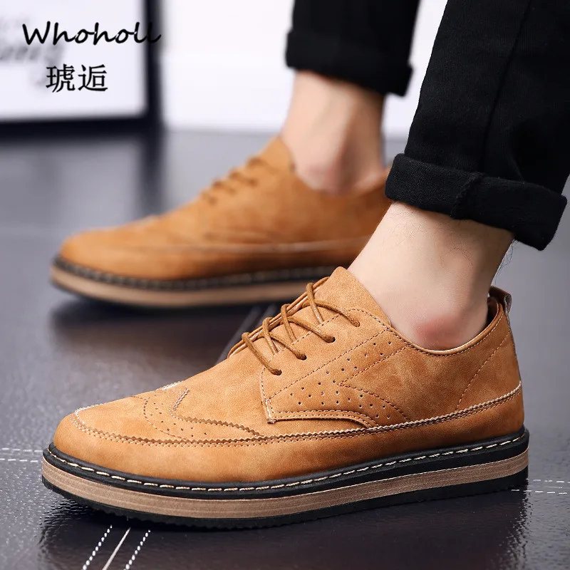 

Whoholl Brand 2019 Fashion Spring Summer Suede Men Flat Casual Shoes Flats Driver Footwear Breathable Lace Up Black Size 39-44