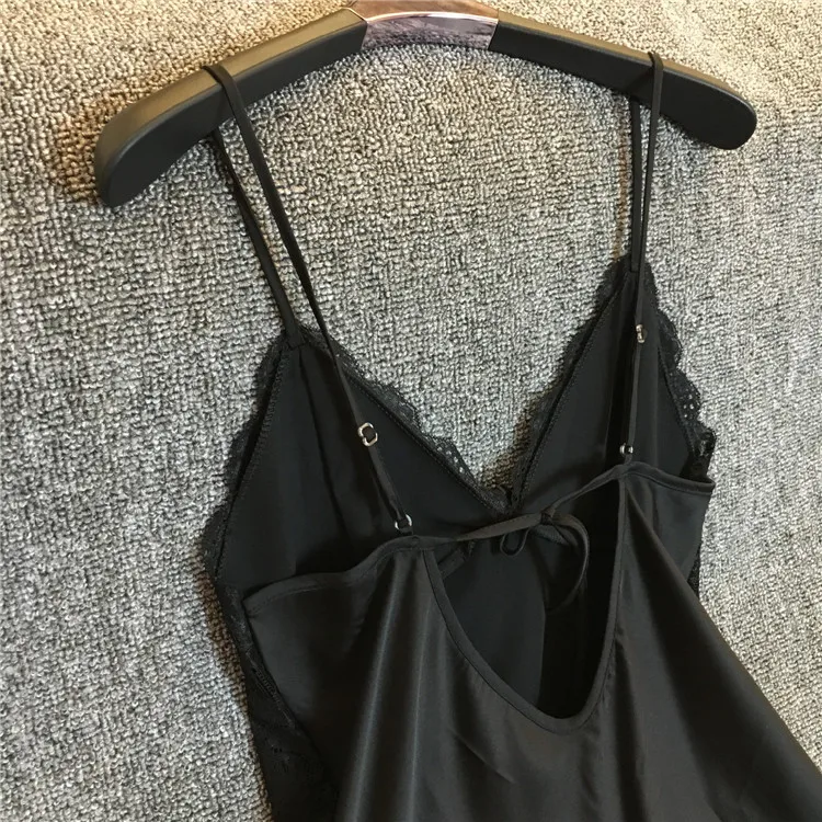 Импортные товары камзол летняя ночная рубашка женская имитация шелковой ткани Сексуальная Черная кружевная Пижама тонкая секция LVFAN ARM-010