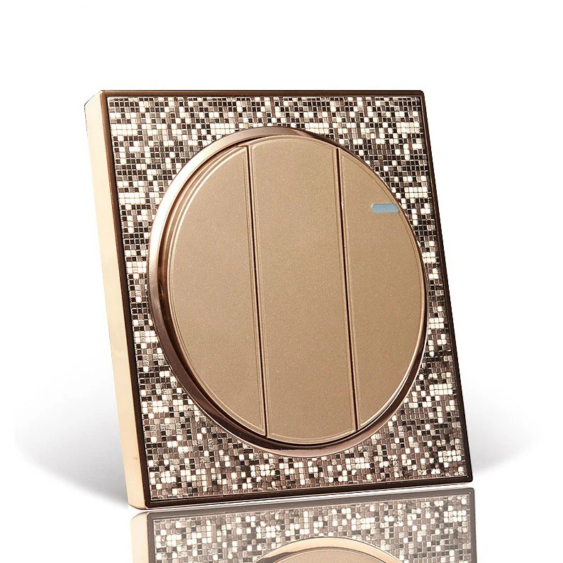 

Golden Color Wall Switch, 3 Gang 1 Way, Light Switch, AC 110~250V