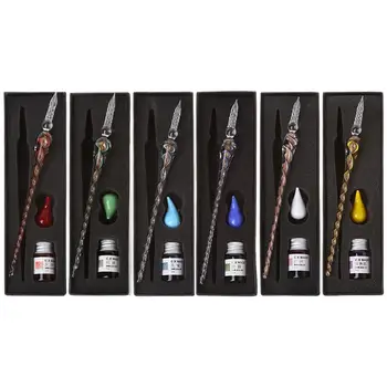 

1 Pc Glass Drip Fountain Pen Vintage Glass Dip Dipping Pen Signature Filling Ink Fountain Pens With Gift Box New