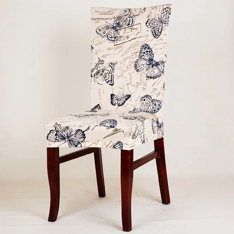 

durable spandex polyester universal stretch seat cover vintage floral butterfly colored stars pattern dining party chair covers