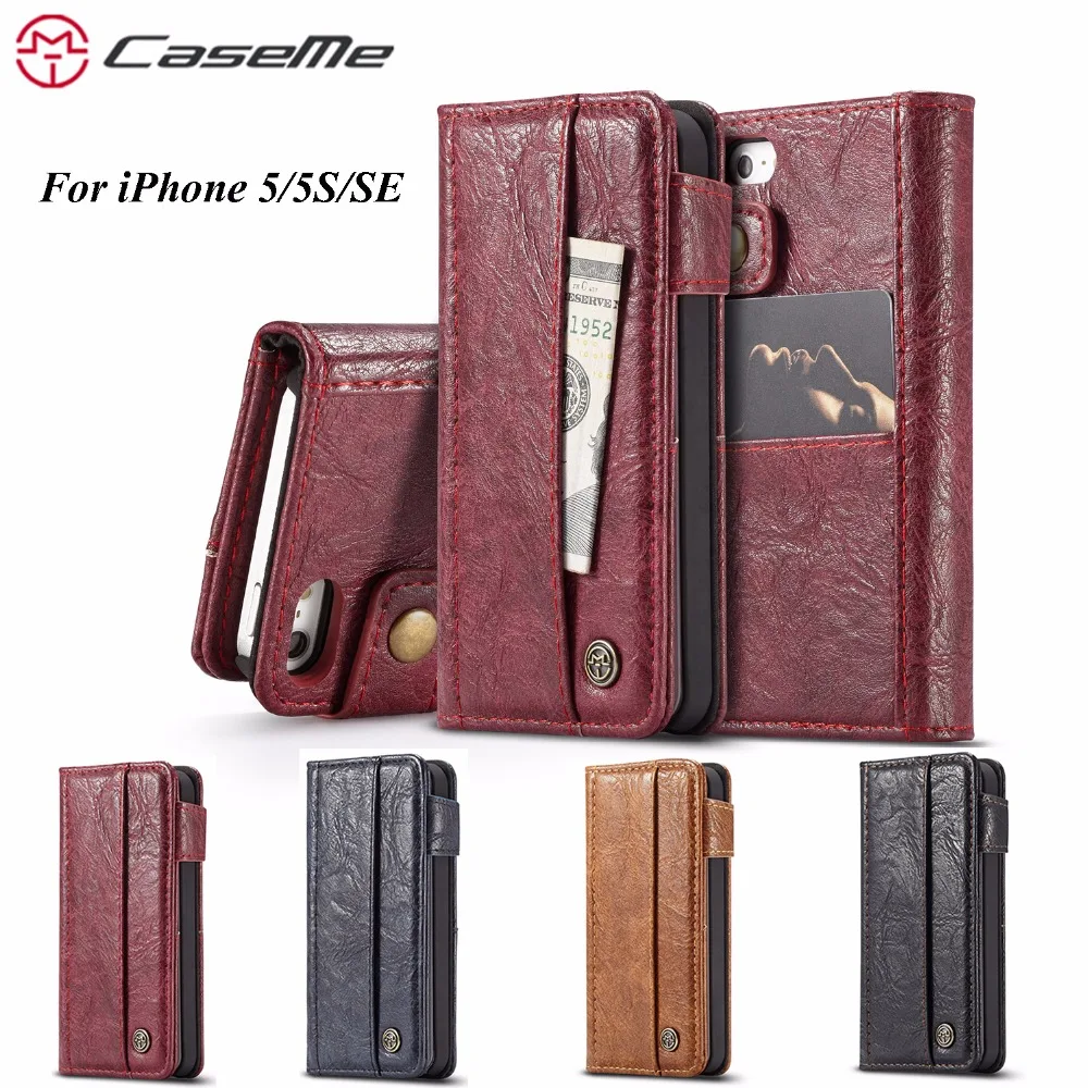 

For iPhone 5 Case For iPhone 5S CaseMe Genuin Leather Case For iPhone 5S SE case Stand Flip Cover Wallet Card Slot Phone Shell