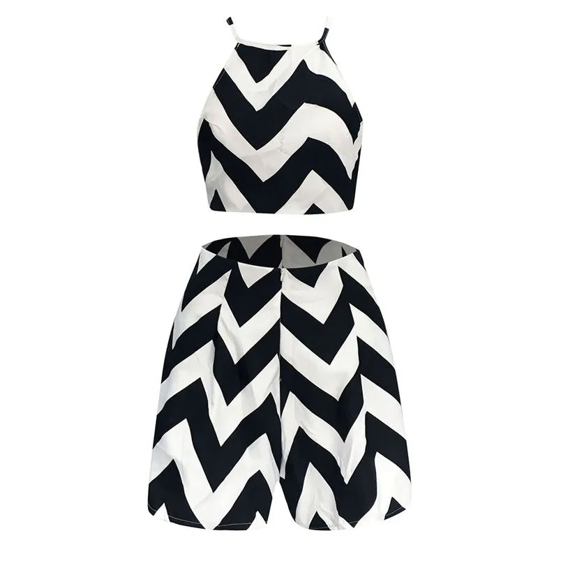 Ladies Summer Sexy Fashion Billowy Striped Suit Short Women Girls Beach Party Suits Conjuntos De Mujer 40JU06 (10)