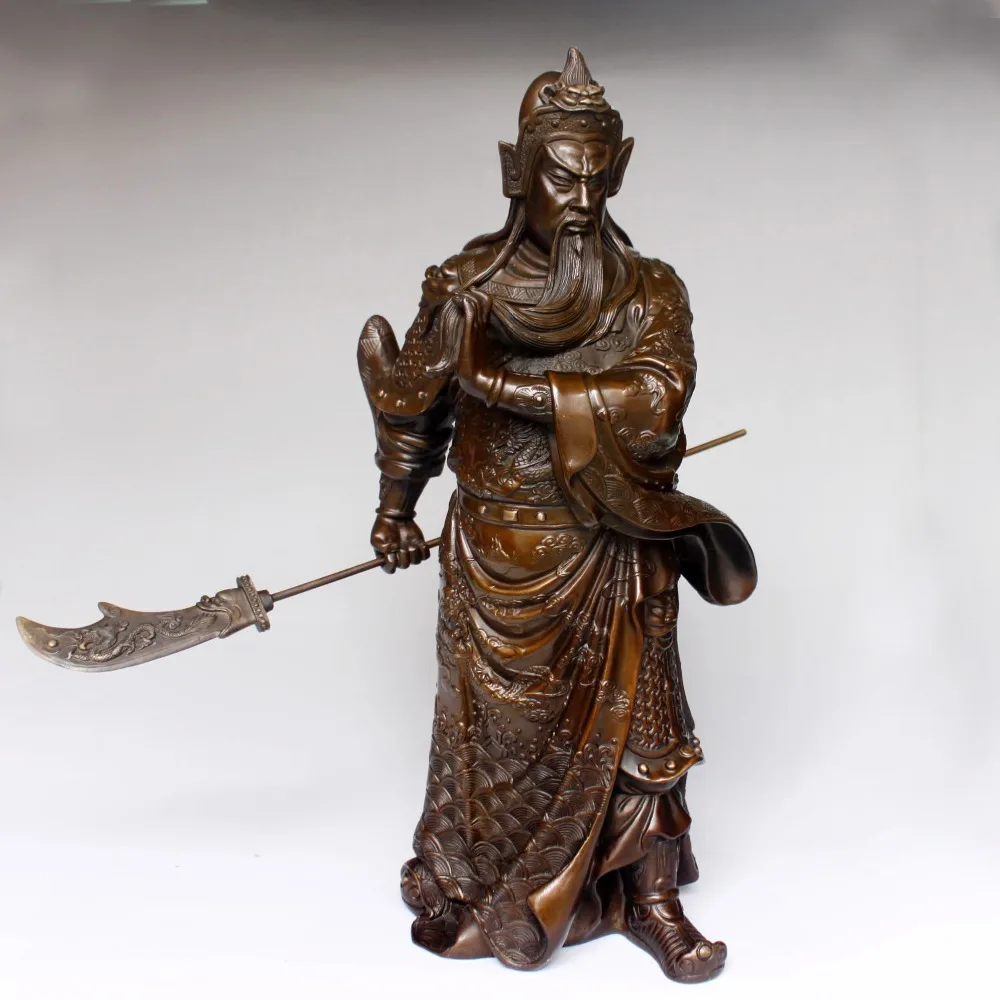 63 см Китай Бронза Медь Будда Шакьямуни Статуя Дракона guan Gong Yu меч статуя Будды |