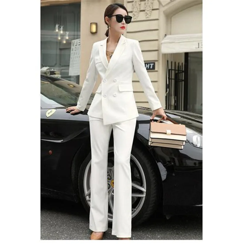 White Business Pant Suits For Women Plus Size Ladies Double