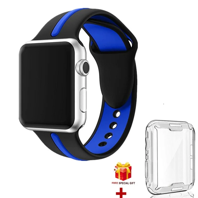 

ASHEI Stripe Color Silicone Watchbands For Apple Watch 4 Band 44mm 40mm with TPU Case Watch Strap For iWatch 42mm 38mm Wristband
