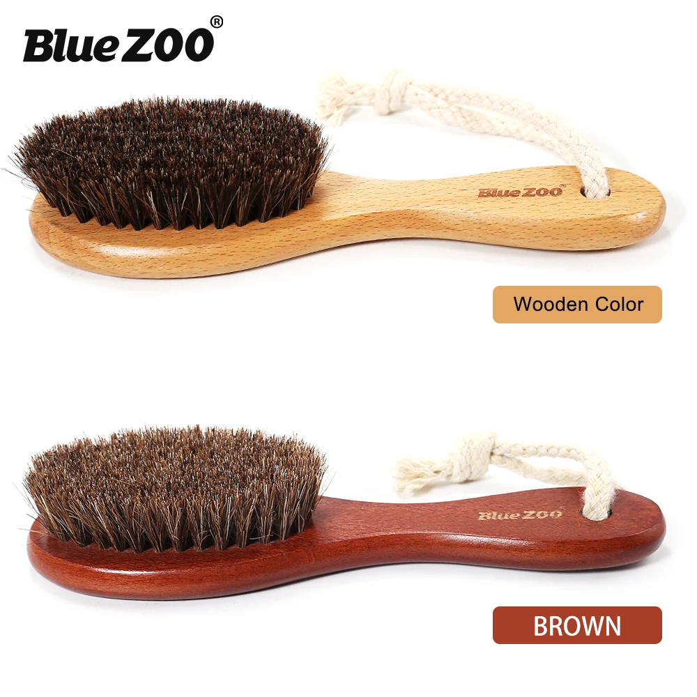 Синий зоопарк мульти-функциональный натуральный конский волос борода щетка/щетка для волос/щетка для ванны с деревянной ручкой Массажная щетка для тела