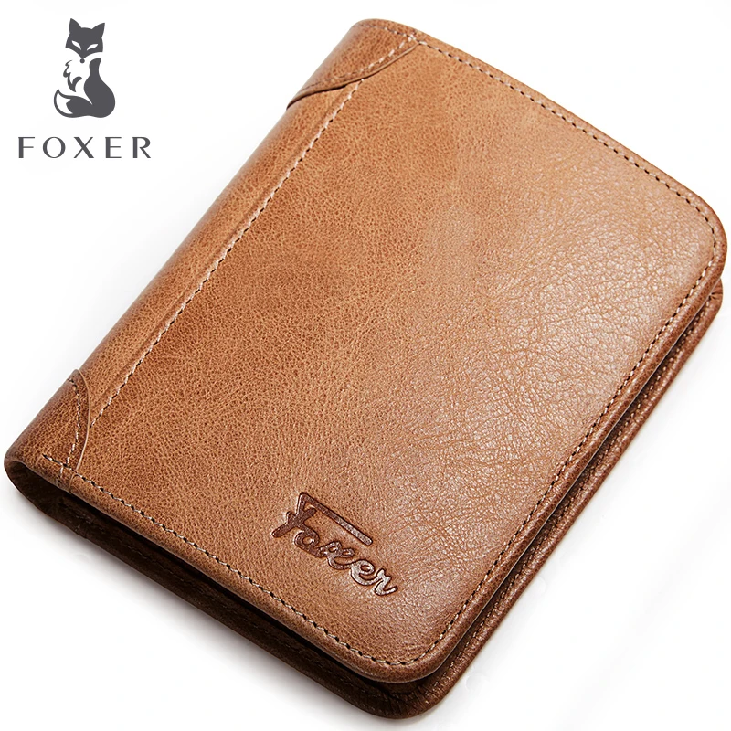 

FOXER Brand Genuine Leather Simple Men Purses High Quality Vintage Slim Front Pocket Wallets