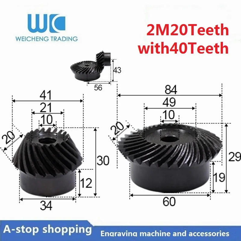 

2pcs 1:2 Bevel Gear 2 Modulus 20 Teeth + 40 teeth Hole 10mm 90 Degree Drive Commutation gears pinion rack