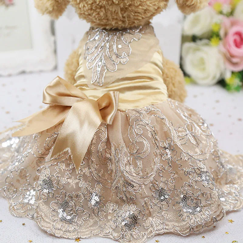 Одежда для домашних собак лето осень роскошное элегантное платье принцессы для маленьких собак Щенок шампанское Цветы свадебное платье