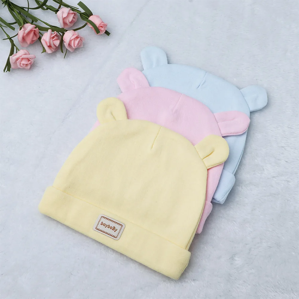 

Boy Children Winter Warm Bear Ears Hat Solid Color Cotton Adjustable Cap Casual Toddler Style Cartoon Beanie Cap Gift