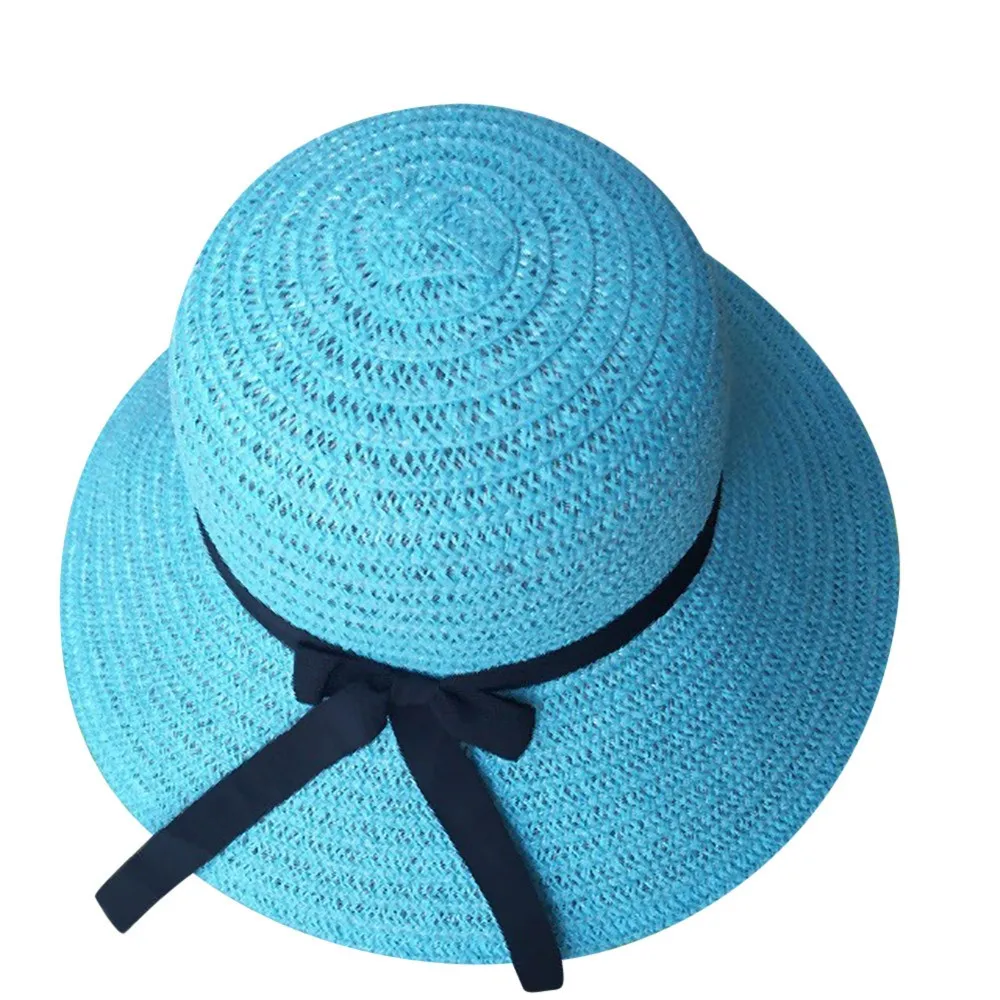 Гибкие складные солнцезащитные кепки с лентами, с круглым плоским верхом, Соломенная пляжная шляпа, Панама, летние шляпы для женщин, соломенная шляпа, Прямая поставка Z0325