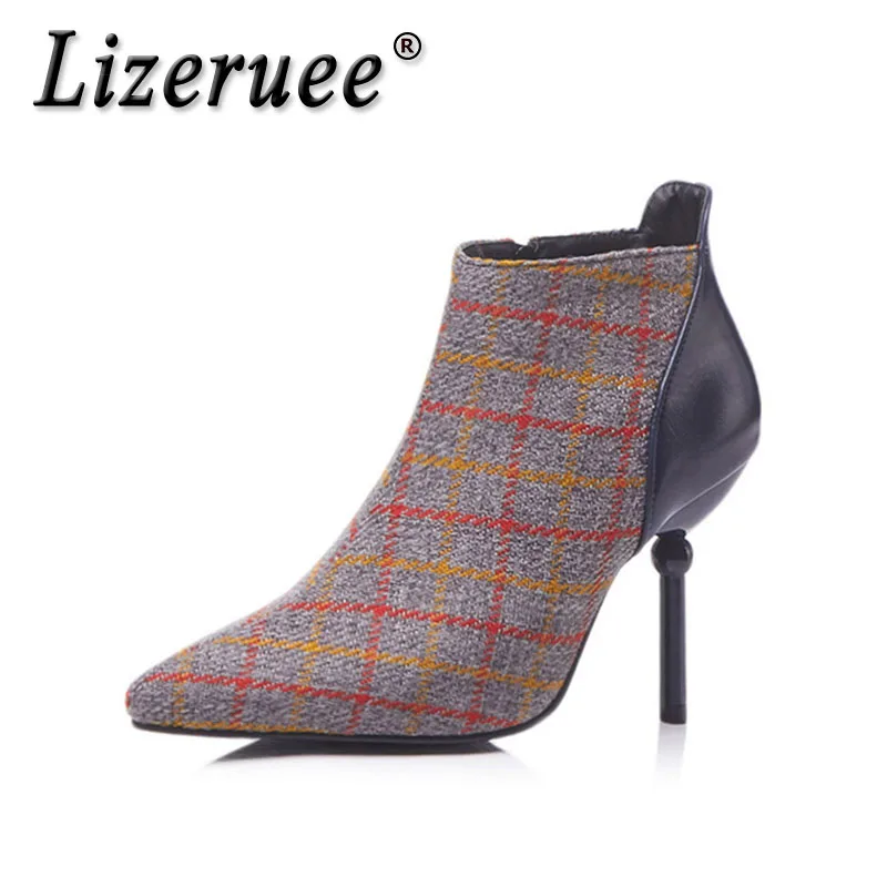 

Lizeruee Women Boots Winter Shoes High Heels Fashion Ladies Ankle Boots Pointed Toe Casual Shoes Woman Lace Up Plus Size CS451