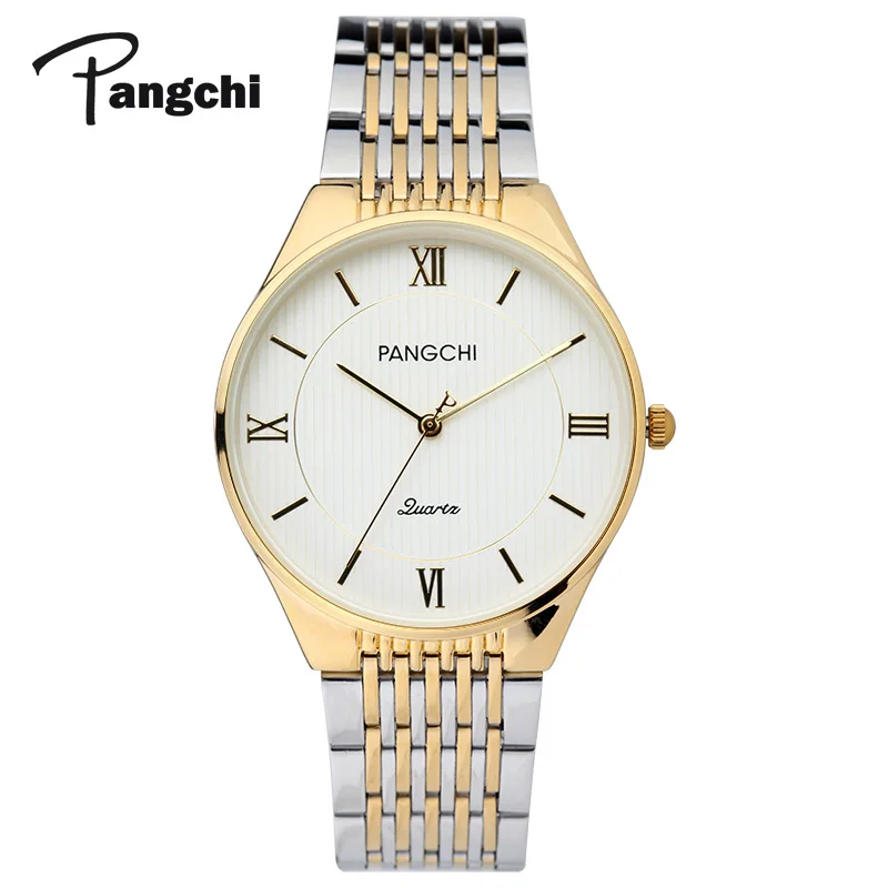 HIGH QUALITY  PANGCHI Men Lady Ultra Thin Waterproof Quartz Wristwatches Stainless Steel Watch Woman Fashion Coup