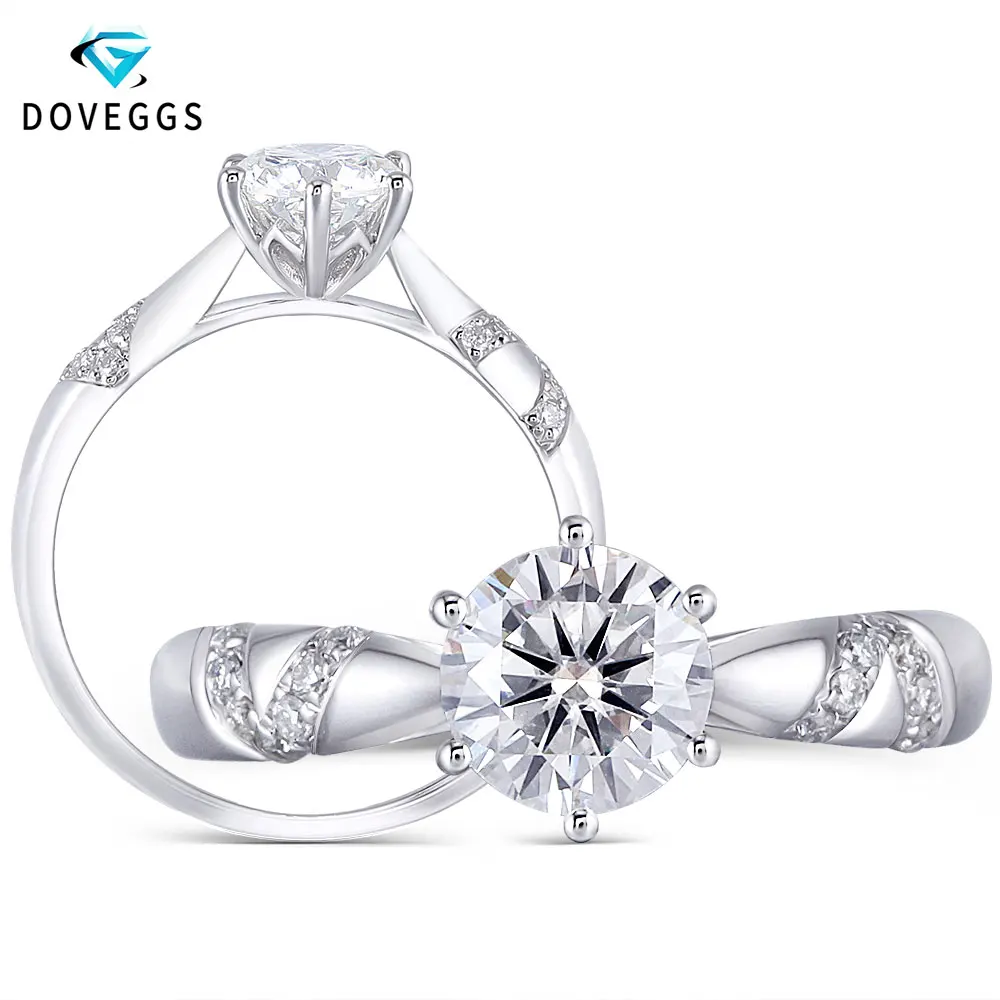 DovEggs Sterling Solid 925 Silver 1ct 6.5mm H Color Heart and Arrows Cut Moissanite wedding Ring with Accents for Women | Украшения и