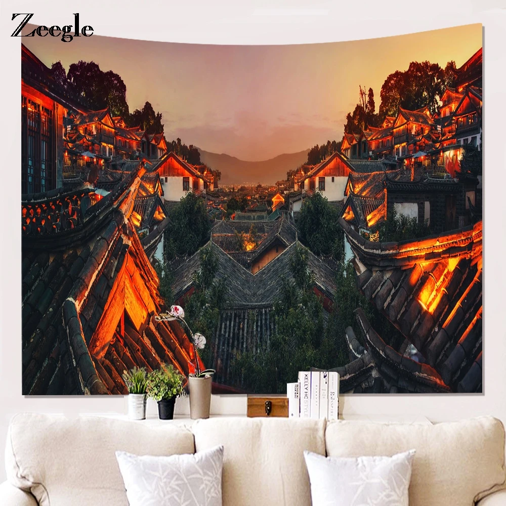 Zeegle Old Town Pattern Wall Hanging Tapestry Office Decor Blanket