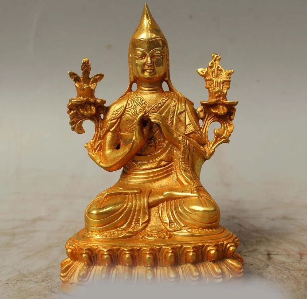

6" Tibet Tibetan Buddhism Bronze Gild Lama Teacher Je Tsongkhapa Buddha Statue