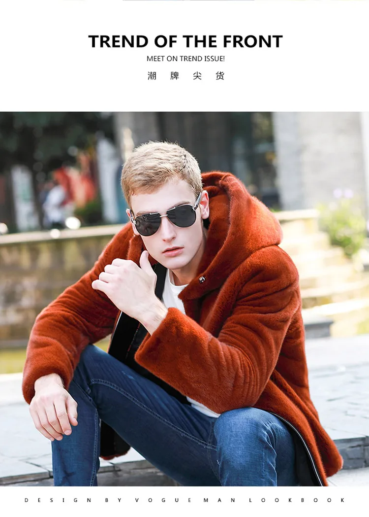 The import of American velvet whole sable haining male mink coat whole sable with hood men mink fur coat