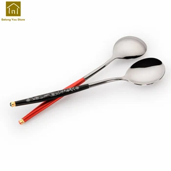 

Luxury Dinnerware Long Stainless Steel Round Spoon Set Round Soup Kitchen Spoons Set Metal Colher Sobremesa Tableware WKI060