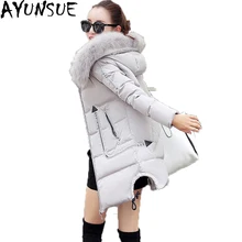 AYUNSUE натуральный Лисий мех с капюшоном зимнее пуховое пальто женские корейские тонкие пальто толстые теплые модные пуховики женские парки ST458