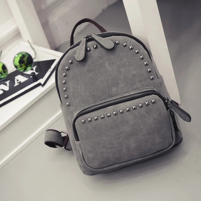  2019 Woman Casual Bag Vintage rivet design small PU leather travel bags for teenage girls school Mi - 32708275027