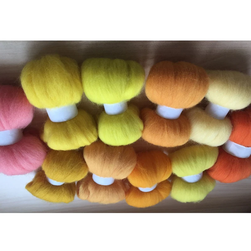 wool needle felting poke fun DIY roving felt 100% merino wool fiber yellow Orange color 5g/10pcs/lot