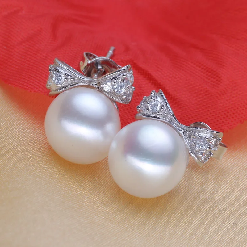 Женские серьги из серебра 925 пробы с ярким жемчугом 9 5 10 мм|natural freshwater pearl earrings|earrings
