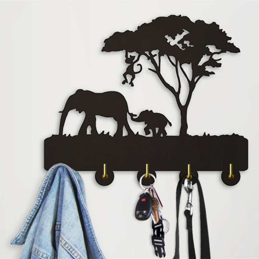 1Piece Elephant Family Wall Art Decoration Hooks Creative Coat Clothing