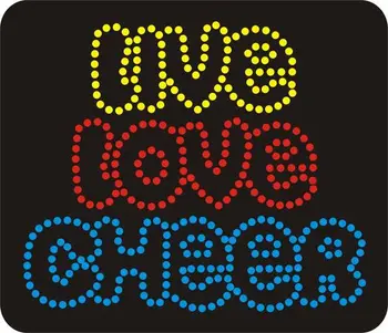 

Live Love Cheer hot fix motif, free shipping, heat transfer rhinestone motif, iron on strass motif