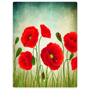 

Super Soft Blankets Plush Machine Wash Red Poppy Green Leaves Beetle Sofa Bed Throw Cobertor Kids Adults Blanket