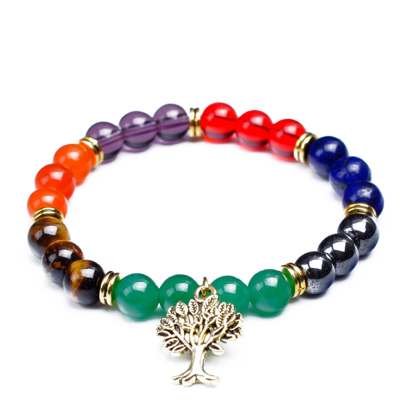 

2019 New Trendy Various Natural Stone 8mm Beads Bracelets & Bangles Alloy Tree Charm Jewelry For Women Men Gift Charm Bracelets