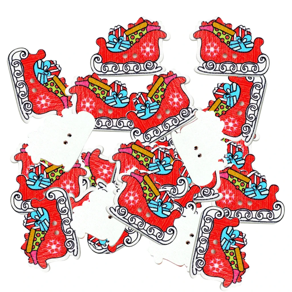 50 Pieces Xmas Sled Sleigh Wood Buttons Sewing Scrapbooking Gift Clothing Decoration