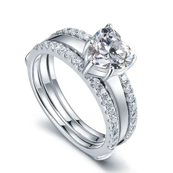 

Splendid 1 Heart Shape Diamonds Female Set Ring Solid 925 Sterling Silver Gold Color Wedding Ring Set Jewelry