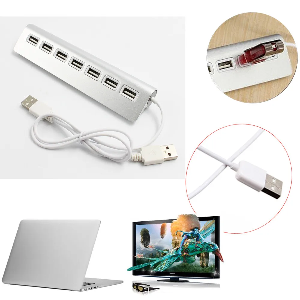 

Aluminum 7-Port USB 30cm 2.0 Convenient Desktop External Hub Adapter for PC Notebook Multi-Function Interface#5$