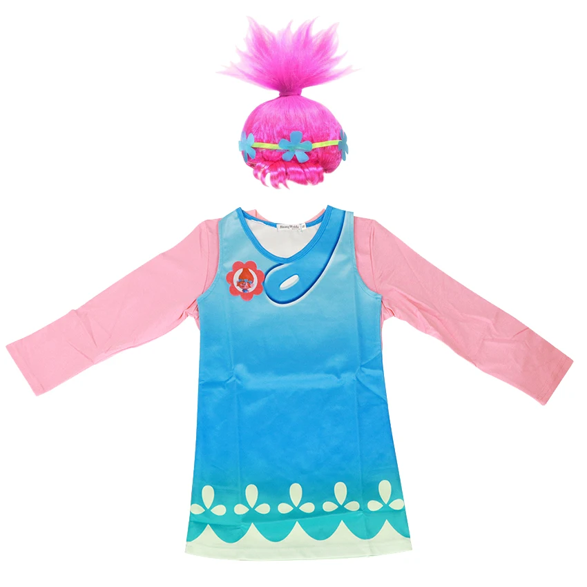 Poppy Headpiece Wig Trolls Movie Fancy Dress Halloween Child Costume Accessory