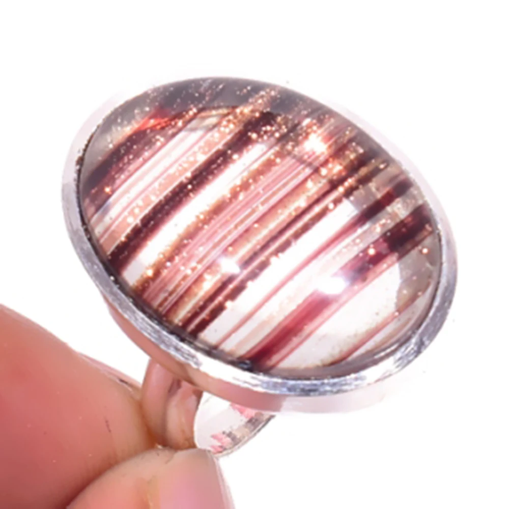 

Sun Stone Ring Silver Overlay over Copper , USA SIZE:7 , R4507