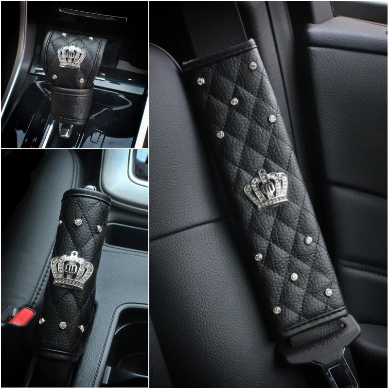 

Fashion rhinestone covered car accessories seat belt cover auto styling diamond Leather automobile women girl new car gift black