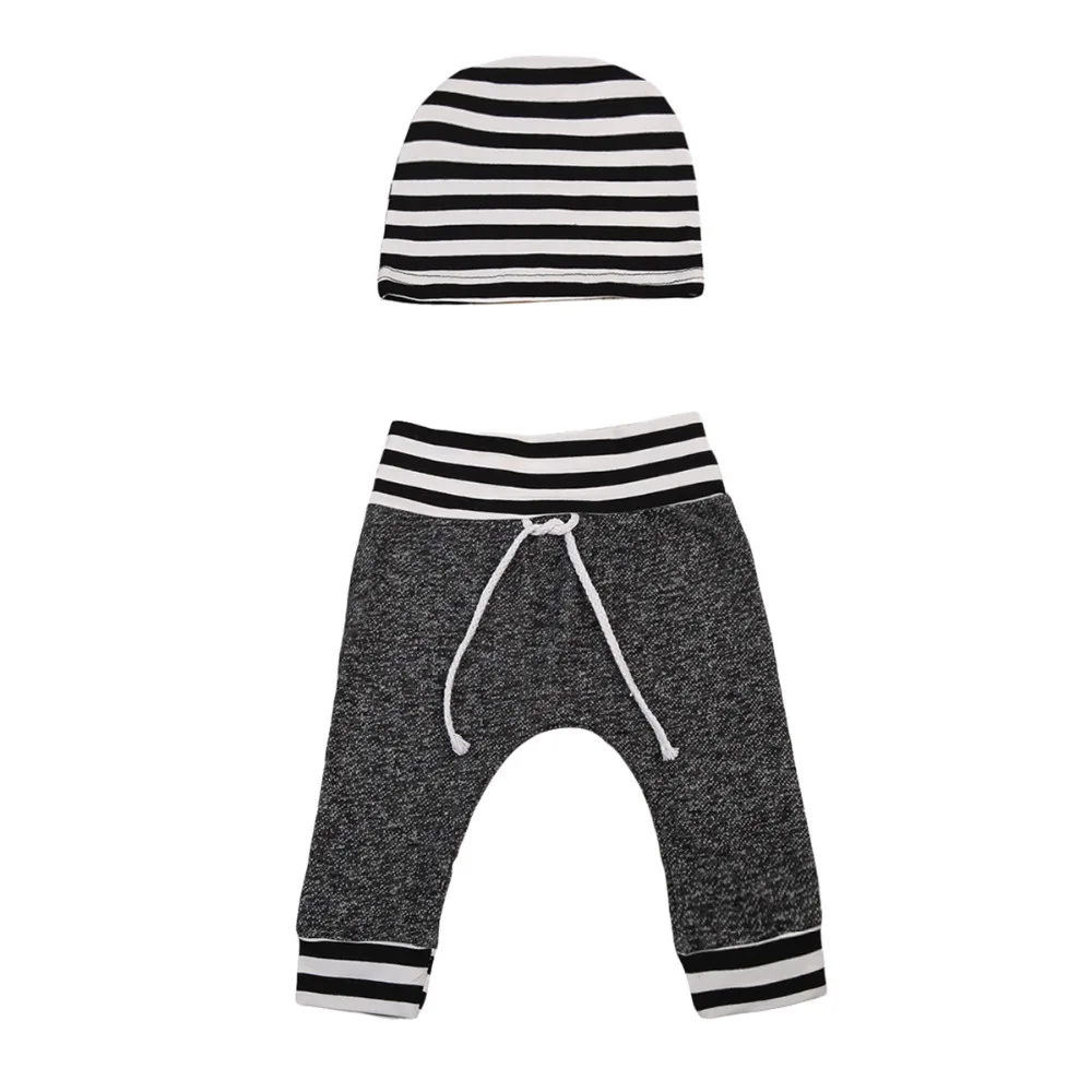 

New Arrivels 2Pcs Newborn Toddler Infant Baby Boys Girls Pants Striped Printed Bottom Casual Pants Hat